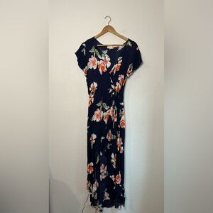 Altar’d State Navy Floral Wrap High Low Dress Size Small
